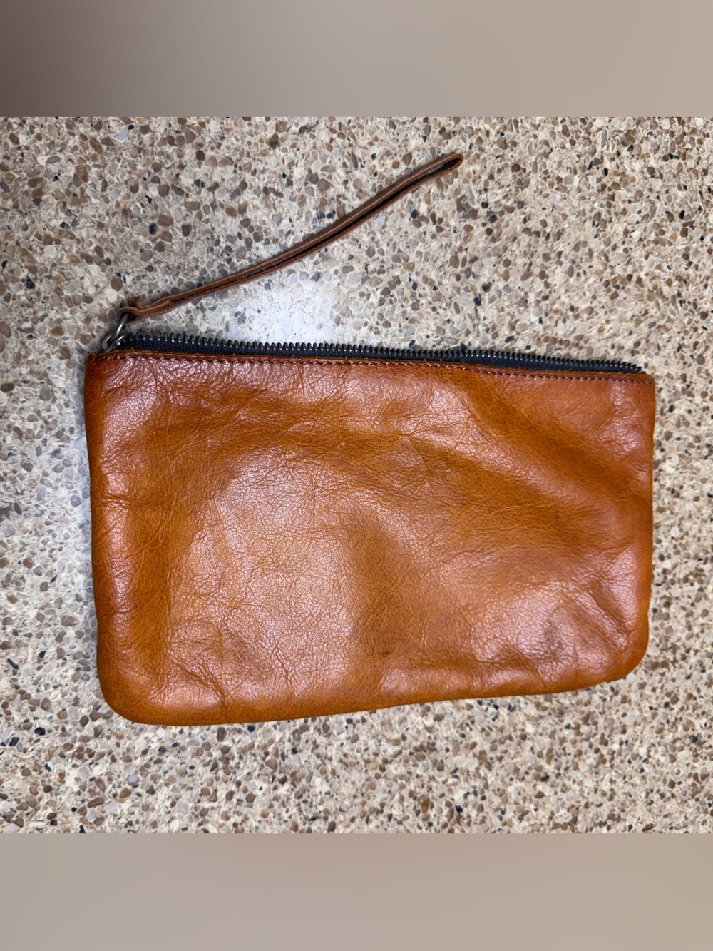 Pieces Leather Zip Wristlet Clutch - Tan